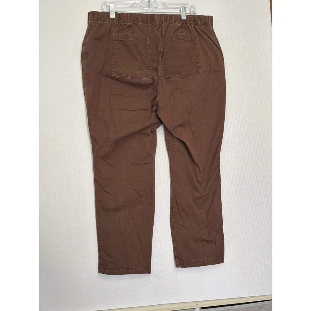 Old Navy Womens XL Brown Utility Pants Elastic Waist Patch Pocket Straight Leg